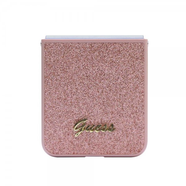 Guess Samsung Galaxy Z Flip 5 Deksel Glitter Flakes Metal Logo Rosa