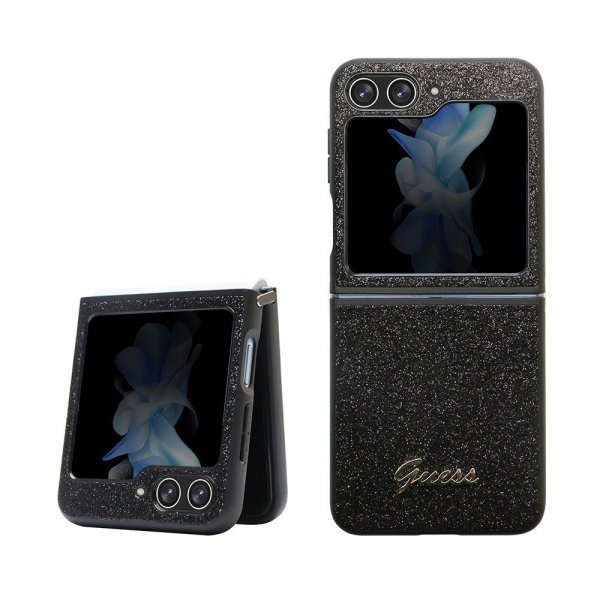 Guess Samsung Galaxy Z Flip 5 Deksel Glitter Flakes Metal Logo Svart