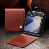 Qialino Samsung Galaxy Z Flip 6/Flip 7 FE Etui Ekte Skinn med Flipp Brun