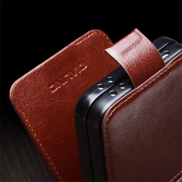 Qialino Samsung Galaxy Z Flip 6/Flip 7 FE Etui Ekte Skinn med Flipp Brun