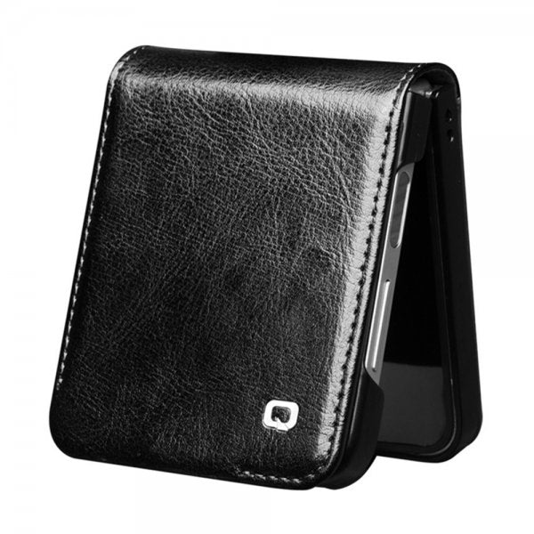 Qialino Samsung Galaxy Z Flip 6/Flip 7 FE Etui Ekte Skinn med Flipp Svart