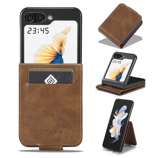 Lc.Imeeke Samsung Galaxy Z Flip 6/Flip 7 FE Etui med Kortlomme flipp Mørkebrun