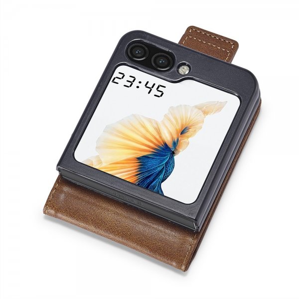 Lc.Imeeke Samsung Galaxy Z Flip 6/Flip 7 FE Etui med Kortlomme flipp Mørkebrun
