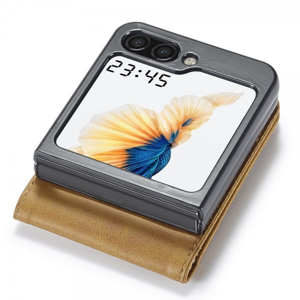 Lc.Imeeke Samsung Galaxy Z Flip 6/Flip 7 FE Etui med Kortlomme stativfunksjon Lysebrun