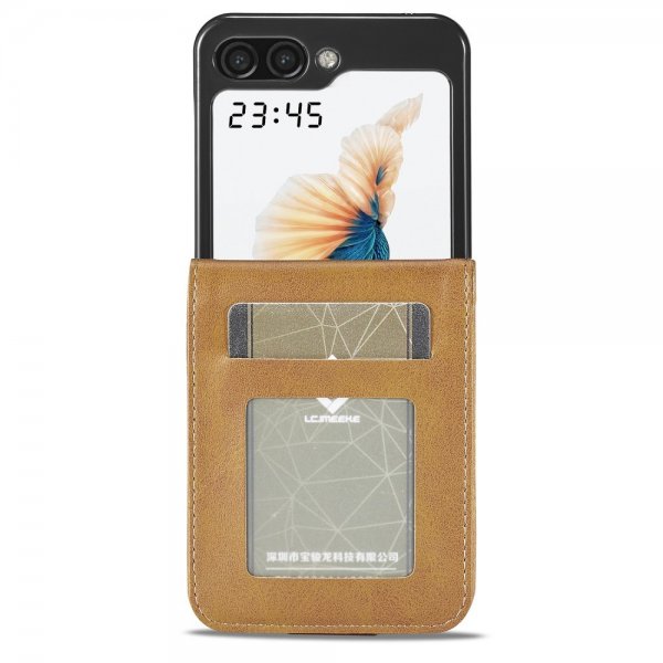 Lc.Imeeke Samsung Galaxy Z Flip 6/Flip 7 FE Etui med Kortlomme stativfunksjon Lysebrun