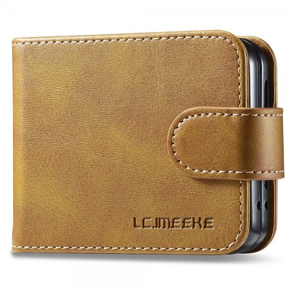 Lc.Imeeke Samsung Galaxy Z Flip 6/Flip 7 FE Etui med Kortlomme stativfunksjon Lysebrun