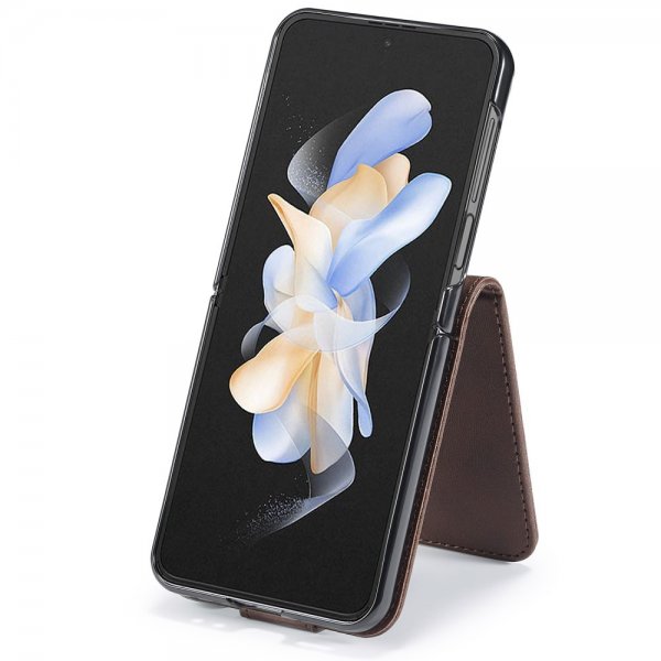 Lc.Imeeke Samsung Galaxy Z Flip 6/Flip 7 FE Etui med Kortlomme stativfunksjon Mørkebrun