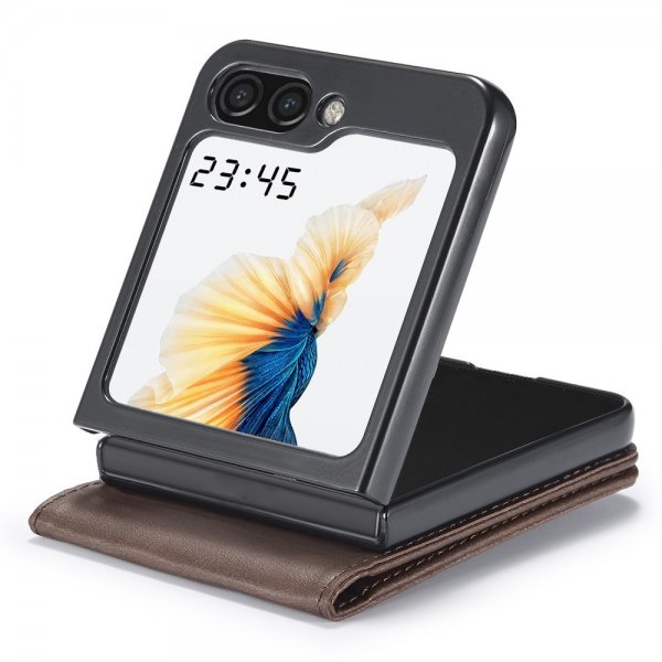 Lc.Imeeke Samsung Galaxy Z Flip 6/Flip 7 FE Etui med Kortlomme stativfunksjon Mørkebrun