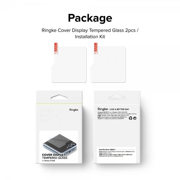 Ringke Samsung Galaxy Z Flip 6/Flip 7 FE Skjermbeskytter Cover Display Protector Glass 2-pakning