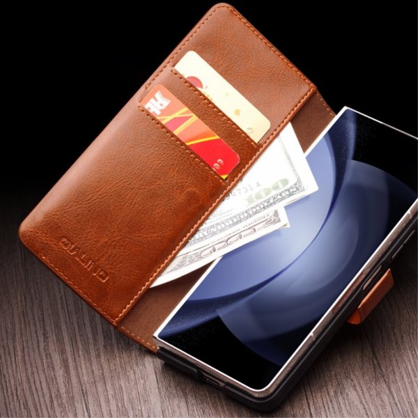 Qialino Samsung Galaxy Z Fold 5 Etui Ekte Skinn Brun