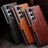 Qialino Samsung Galaxy Z Fold 5 Etui Ekte Skinn Brun