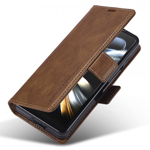 Lc.Imeeke Samsung Galaxy Z Fold 5 Etui med Kortlomme flipp Brun
