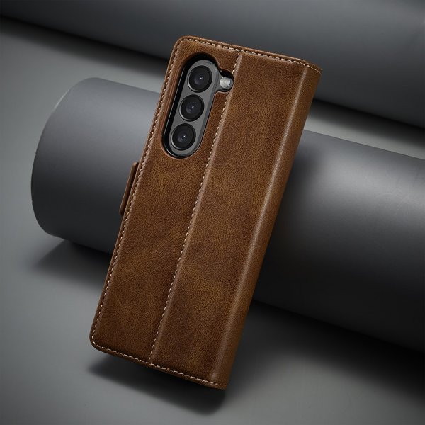 Lc.Imeeke Samsung Galaxy Z Fold 5 Etui med Kortlomme flipp Brun