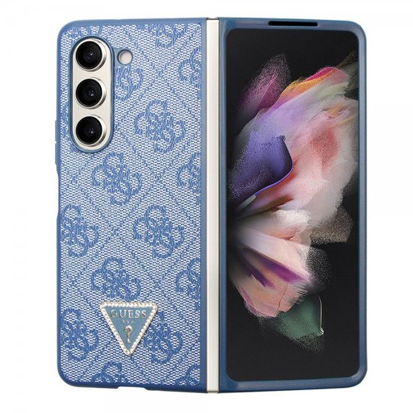 Guess Samsung Galaxy Z Fold 5 Deksel 4G Metal Triangle Strass Blå