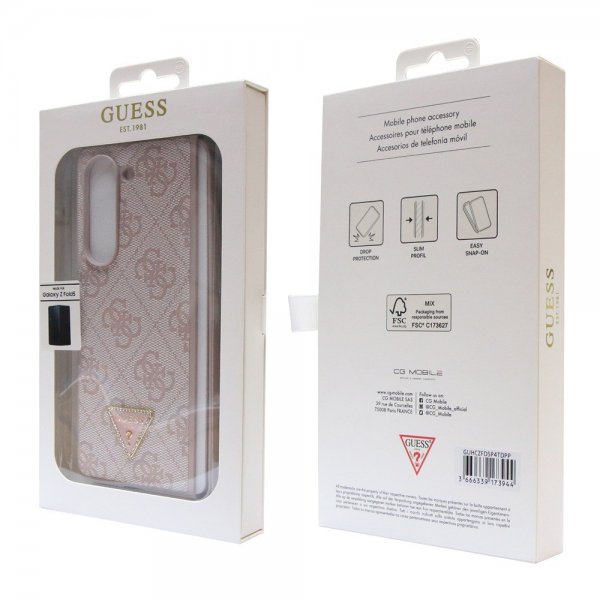 Guess Samsung Galaxy Z Fold 5 Deksel 4G Metal Triangle Strass Rosa