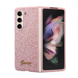 Guess Samsung Galaxy Z Fold 5 Deksel Glitter Flakes Metal Logo Rosa