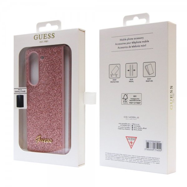 Guess Samsung Galaxy Z Fold 5 Deksel Glitter Flakes Metal Logo Rosa