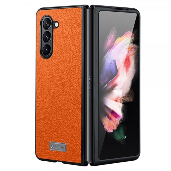 Sulada Samsung Galaxy Z Fold 5 Deksel Litchi Oransje