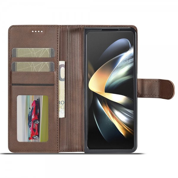 Lc.Imeeke Samsung Galaxy Z Fold 6 Etui med Kortlomme stativfunksjon Mørkebrun