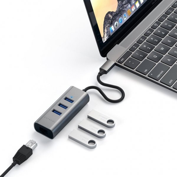 Satechi Type-C 2-in-1 USB Hub Ethernet Sølv