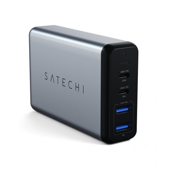 Satechi 75W PD reseLader med dubbla USB-C och USB-A uttag Grå