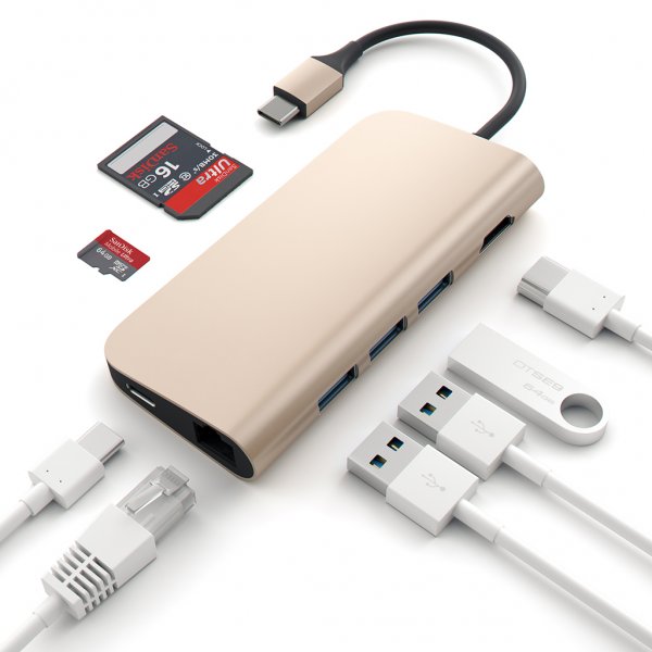 Satechi USB-C Multi-Port Adapter 4K Gigabit Ethernet Gold