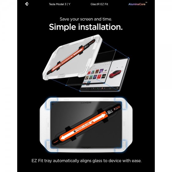 Spigen Skjermbeskytter GLAS.tR EZ Fit Tesla Model Y (2025/2026)/Model 3 (2024/2025/2026)