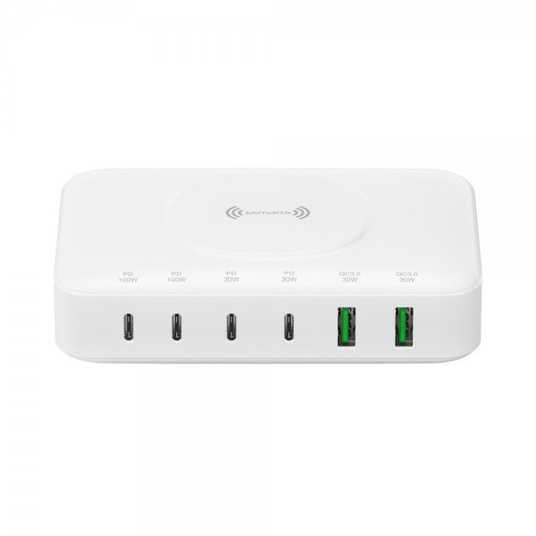 4smarts Skrivebord Lader 7in1 GaN 100W med Trådløs lading Hvit