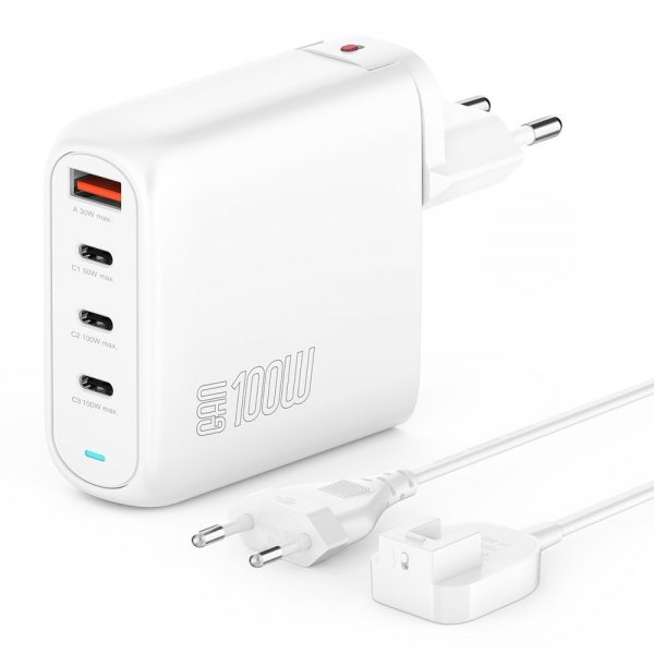4smarts Skrivebord Lader GaN Flex Pro 100W 3 USB-C+1 USB-A