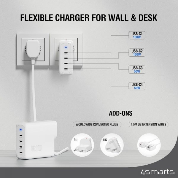 4smarts Skrivebord Lader GaN Flex Pro 200W 4 USB-C
