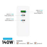 Fixed Skrivebord Lader GaN140 Charging Dock 2xUSB-C & 1xUSB-A