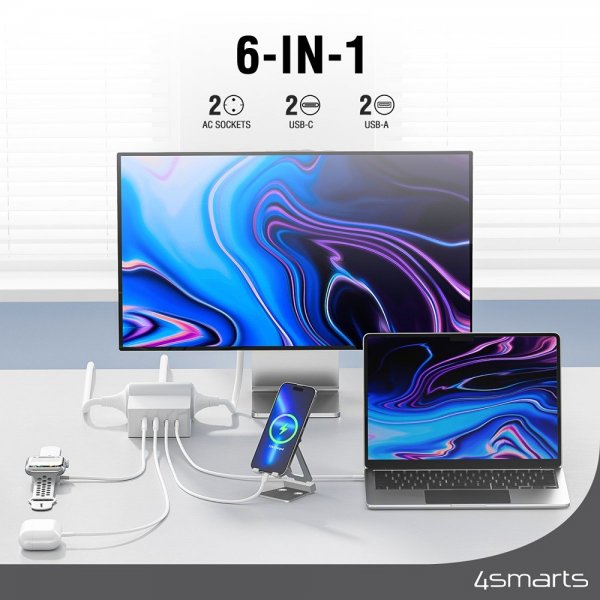 4smarts Skrivebord Lader USB-C/A Power Strip Desk GaN 65W