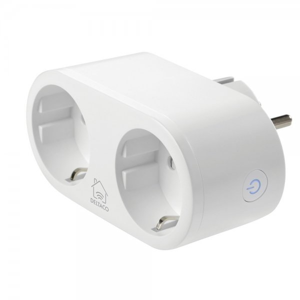 Deltaco Smart Home Smart plugg med doble stikkontakter og energiovervåking.