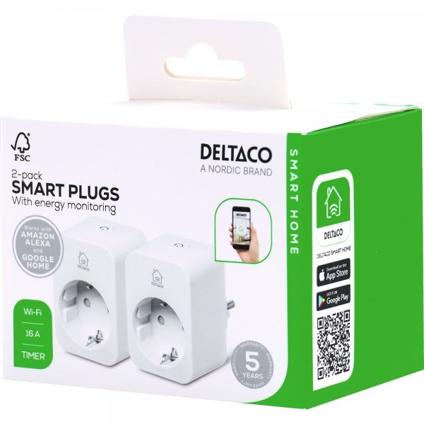Deltaco Smart Home Smart Plug WiFi 2.4GHz 2-pakning
