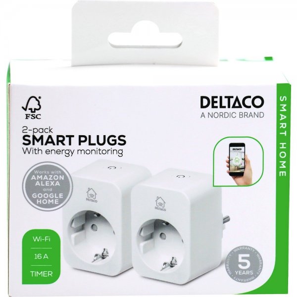 Deltaco Smart Home Smart Plug WiFi 2.4GHz 2-pakning