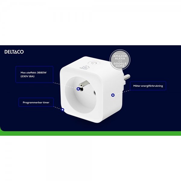 Deltaco Smart Home Smart Plugg med energimonitorering