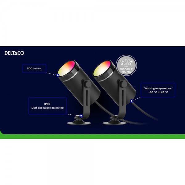 Deltaco Smart Home Smart hagebelysning RGB 2-pakning