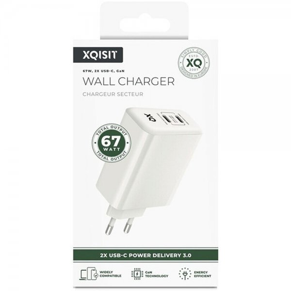 Xqisit Lader 2xUSB-C PD 3.0 GaN 67W Hvit
