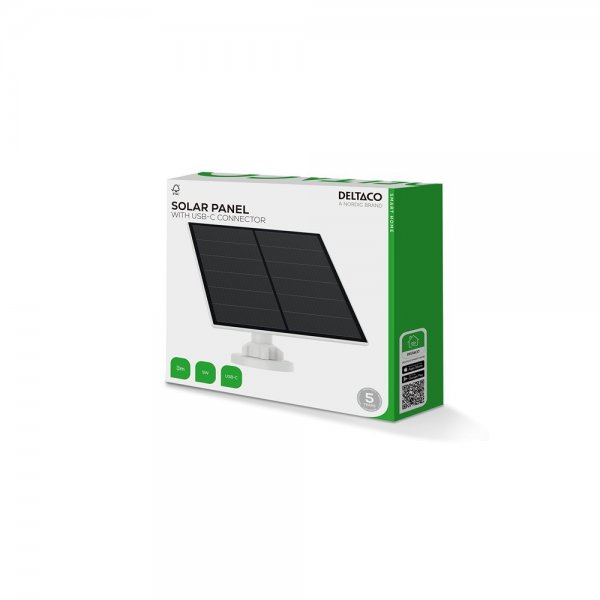 Deltaco Smart Home Solcellepanel med USB-C-kontakt 5W 3m