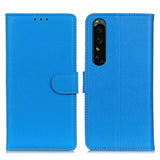 Sony Xperia 1 V Etui Litchi Blå