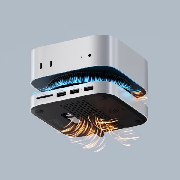 Satechi Mac Mini M4 Stativ & Hub med SSD-kapsling sølv