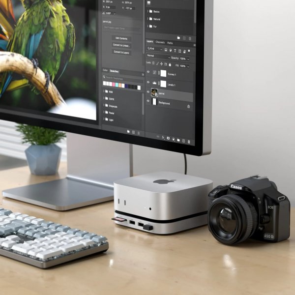 Satechi Mac Mini M4 Stativ & Hub med SSD-kapsling sølv