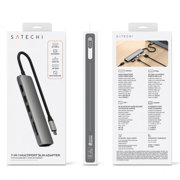 Satechi 7-in-1 USB-C Slim Multiport Adapter with Ethernet Space Gray