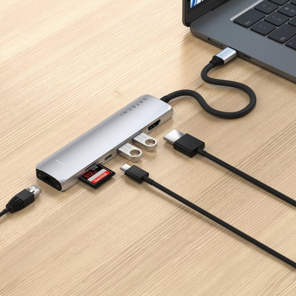 Satechi 7-in-1 USB-C Slim Multiport Adapter with Ethernet Sølv