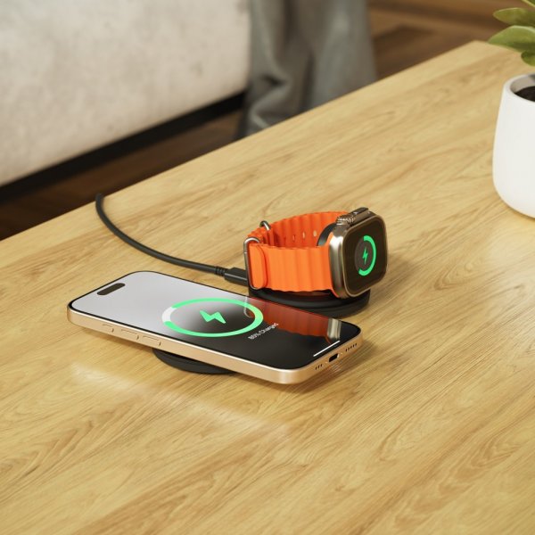 Satechi OntheGo 2-i-1 trådløs lader Svart