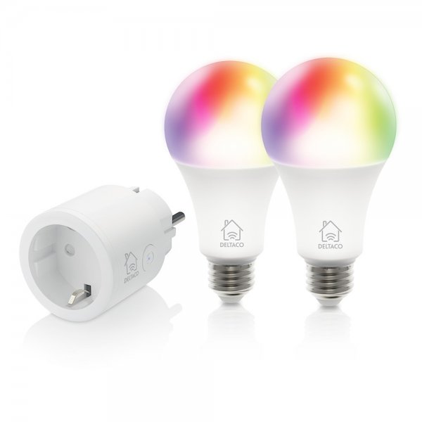 Deltaco Smart Home Starter Kit med Smart Plug og 2 RGB LED-lamper