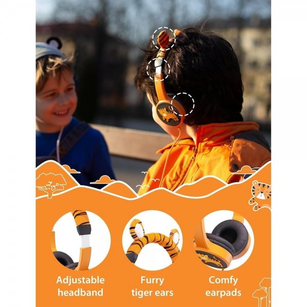 Planet Buddies Kablede Hodetelefoner til Barn Charlie the Tiger Furry