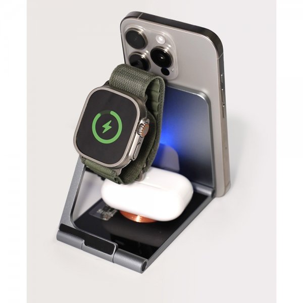 Deltaco Trådløs lader 3-in-1 Transparent Foldable MagSafe
