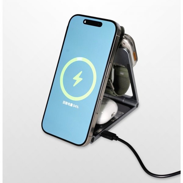 Deltaco Trådløs lader 3-in-1 Transparent Foldable MagSafe