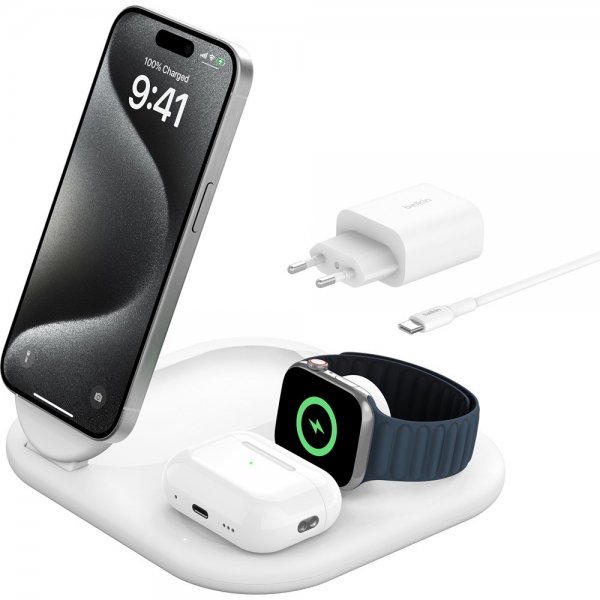 Belkin Trådløs lader BoostCharge 3-in-1 Foldable MagSafe Qi2 15W Hvit